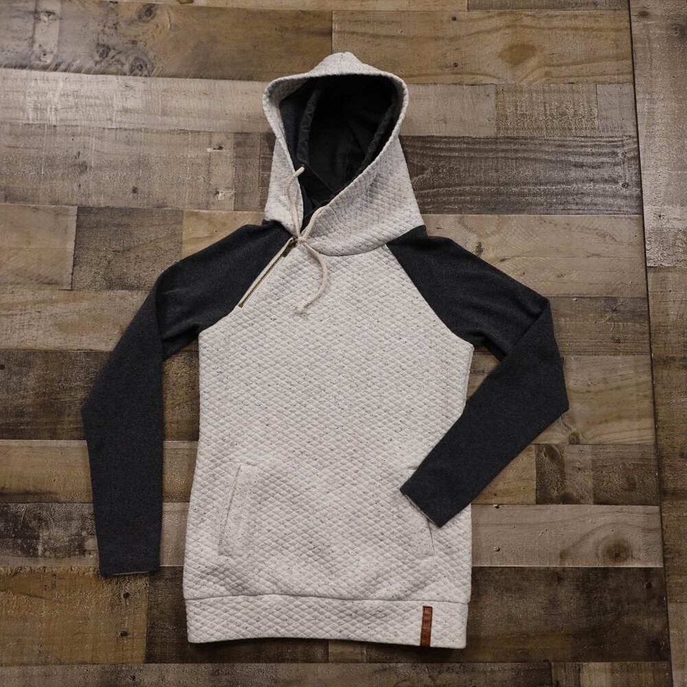 Ampersand Avenue Women’s Quilted‎ Hoodie XS White Gray Raglan Pullover